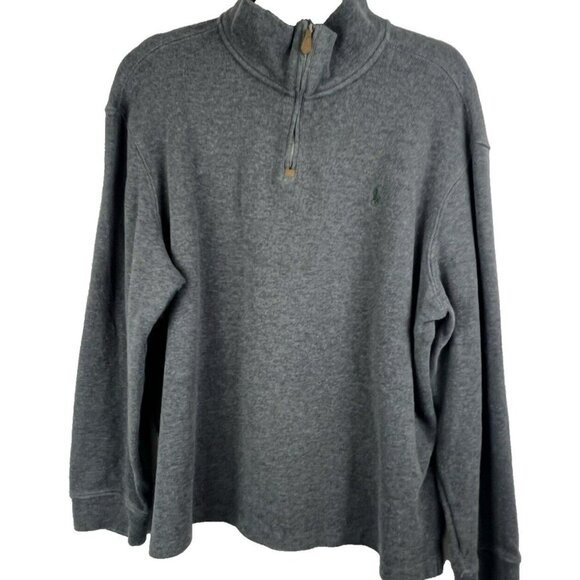 Polo Ralph Lauren VTG Men's XL 1/4 Zip Sweater Pullover L/S Gray With Green Pony